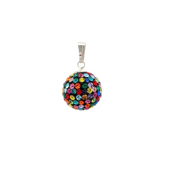 925 Sterling Silver Pendant Crystals Multi Color Round Ball - Picture 3 of 5